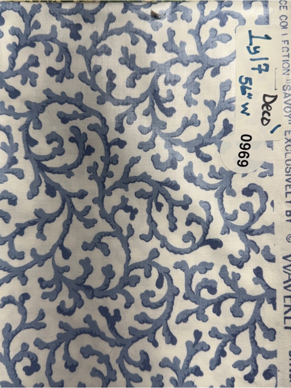 Blue Scroll Decorator Fabric Waverly 56” x 56” wide #969 - Picture 4 of 4